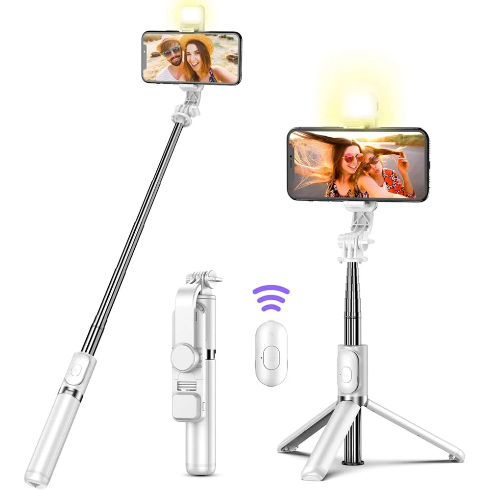 Bluetooth Selfie Stick & Tripod with LED Fill Light and Remote Control