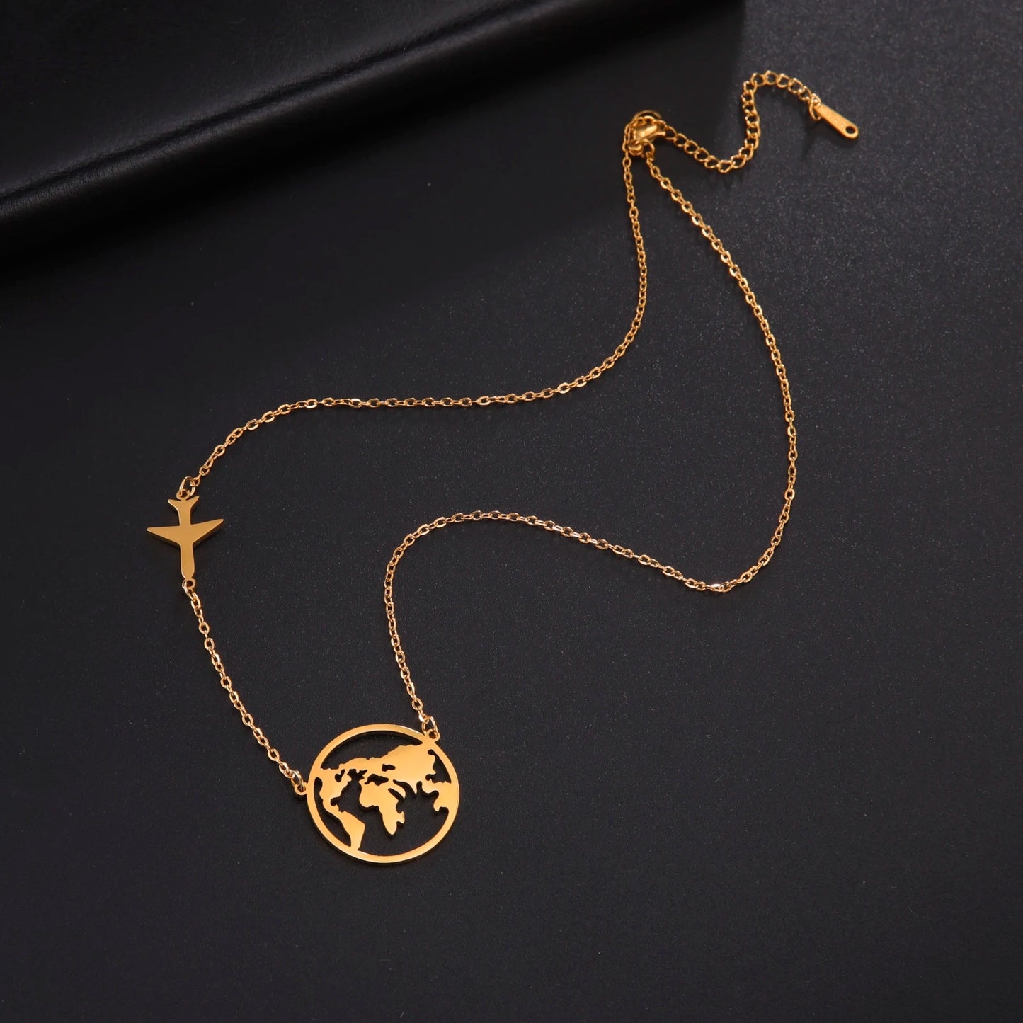 Airplane & Globe World Map Pendant Necklace