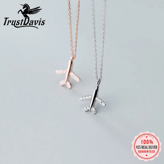 925 Sterling Silver & Zircon Plane Necklace