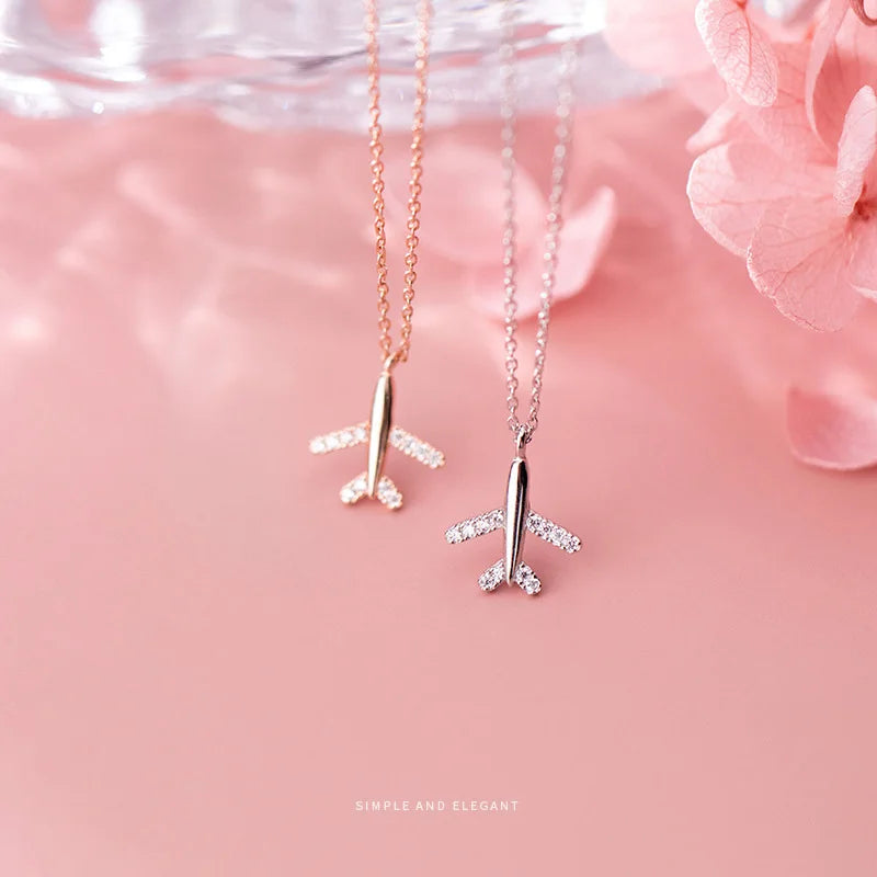 925 Sterling Silver & Zircon Plane Necklace